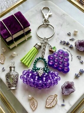 Handmade Purple Grape Keychain with Green Tassel -